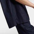 Comfortable Women’s Denim Top – Casual Short Sleeve Daily Wear Dark denim jacket and pants on a white background