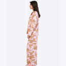 Women’s Satin Pajama Set – Leopard Print Shirt and Pants Comfortable Sleepwear