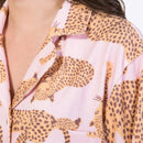 Women’s Satin Pajama Set – Leopard Print Shirt and Pants Comfortable Sleepwear