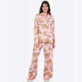 Women’s Satin Pajama Set – Leopard Print Shirt and Pants Comfortable Sleepwear