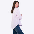 Pleated Purple Color Women’s Shirt – Oversized Long Sleeve Loose Fit Casual Wear