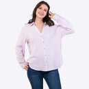 Pleated Purple Color Women’s Shirt – Oversized Long Sleeve Loose Fit Casual Wear
