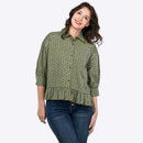 Printed Long Sleeve Shirt for Women – Lapel Casual Tops green dress