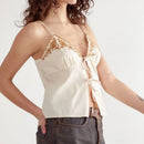 Boho Camisole Top – Spaghetti Strap Loose Fit Embroidered Front Tie Summer Blouse for Women’s