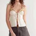 Boho Camisole Top – Spaghetti Strap Loose Fit Embroidered Front Tie Summer Blouse for Women’s