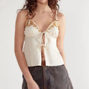Boho Camisole Top – Spaghetti Strap Loose Fit Embroidered Front Tie Summer Blouse for Women’s