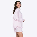 Women Striped Pajama Set Long Sleeve Top Shorts Comfortable Sleepwear night dress