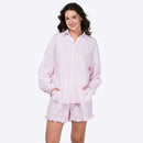 Women Striped Pajama Set Long Sleeve Top Shorts Comfortable Sleepwear pink pajama set