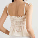 Women’s Cotton Tank Top – Sleeveless Tie Shoulder Smocked Casual Tops beige tops