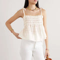 Women’s Cotton Tank Top – Sleeveless Tie Shoulder Smocked Casual Tops women wear