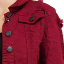 Women’s Denim Top – Distressed Style Casual Frayed Hem Outfit red jecket