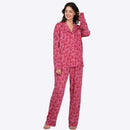 Women’s Oversized Pajama Set – Long Sleeve Printed Top and Pants Casual Sleepwear pink clothing